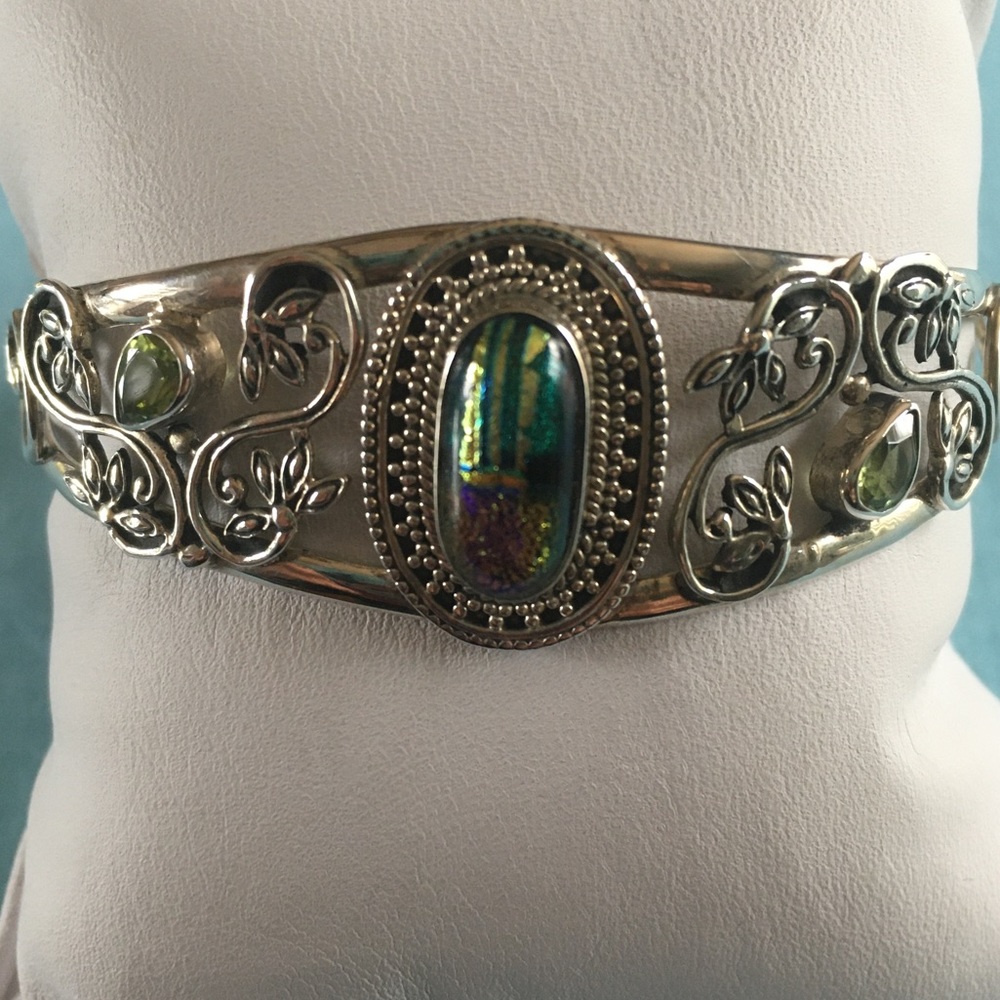 Artisan Sterling Dichroic Glass Peridot Bracelet